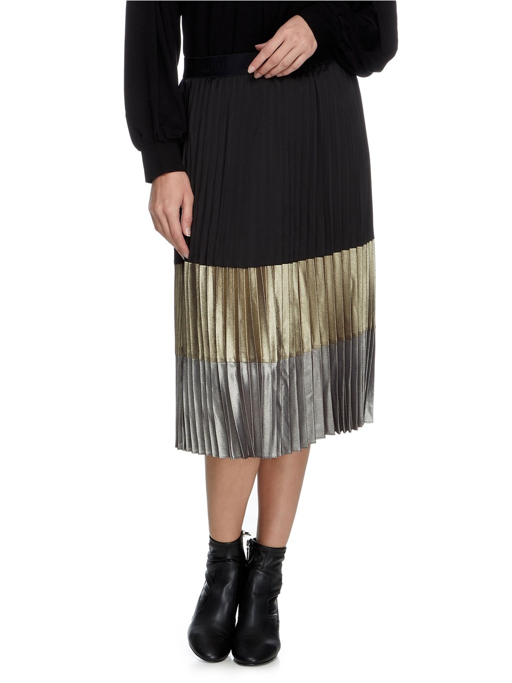 Karl Lagerfeld Paris Metallic Color-Block Pleated Midi Skirt